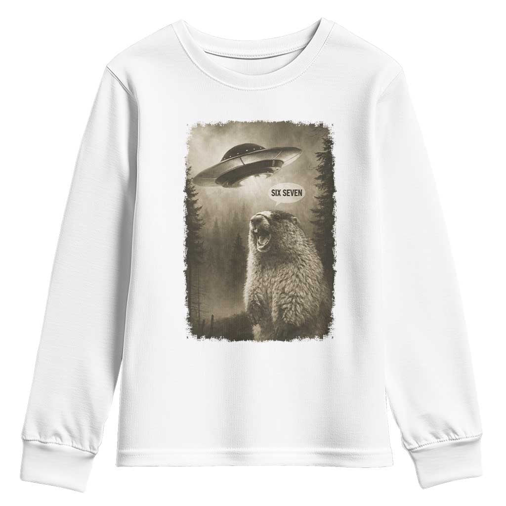 Funny Six Seven Youth Sweatshirt Screaming Groundhog UFO Meme