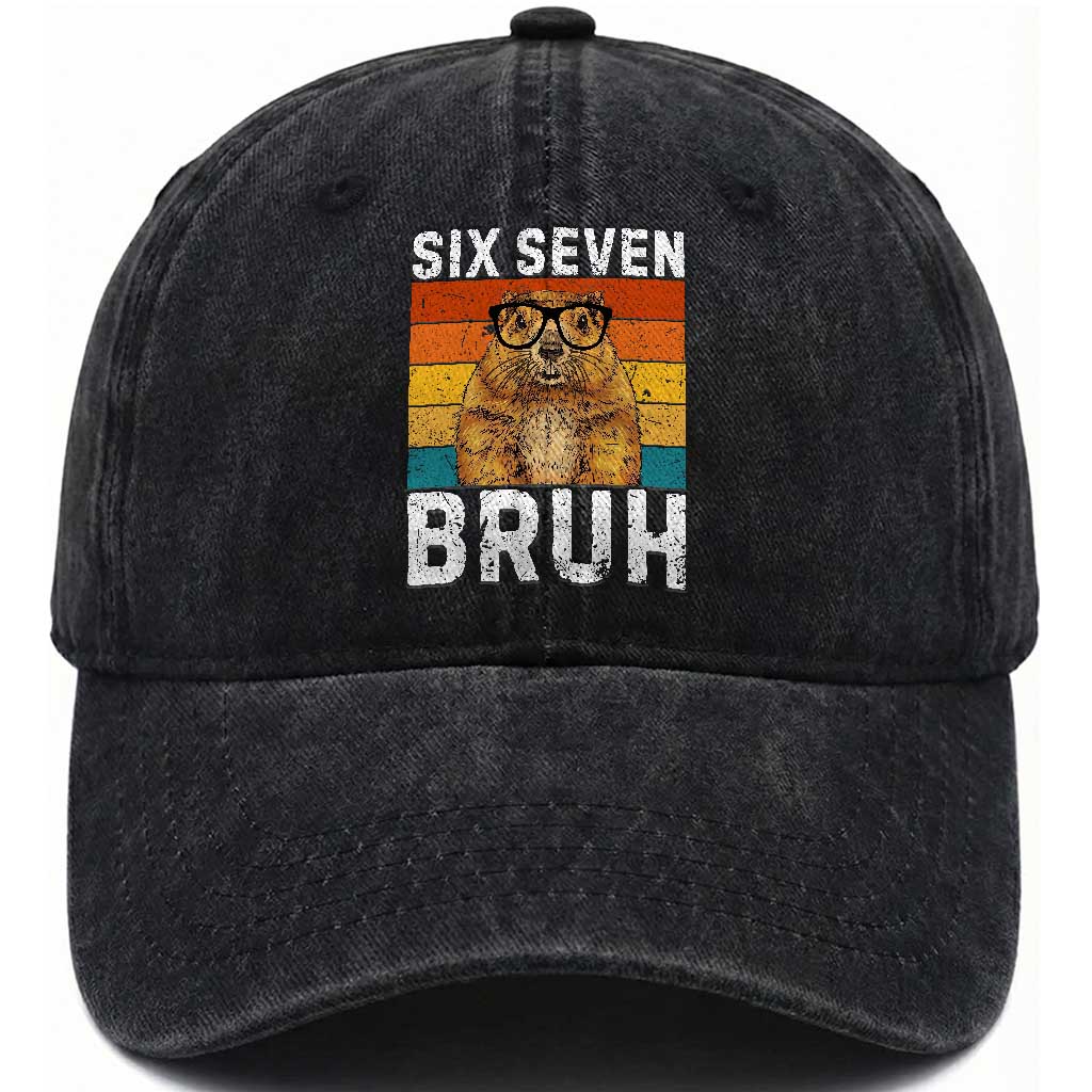 67 Groundhog Meme Washed Cotton Baseball Cap Funny Six Seven Bruh Groundhog Day