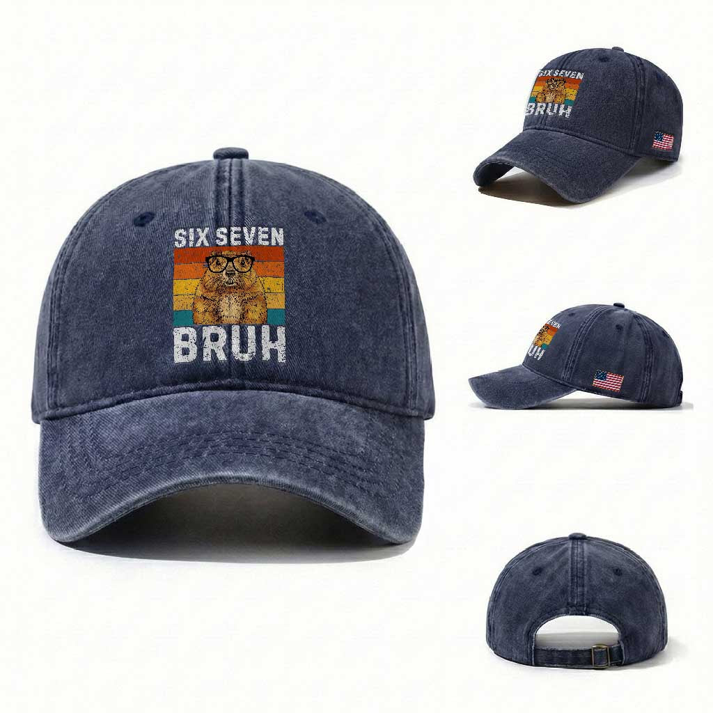 67 Groundhog Meme Washed Cotton Baseball Cap Funny Six Seven Bruh Groundhog Day