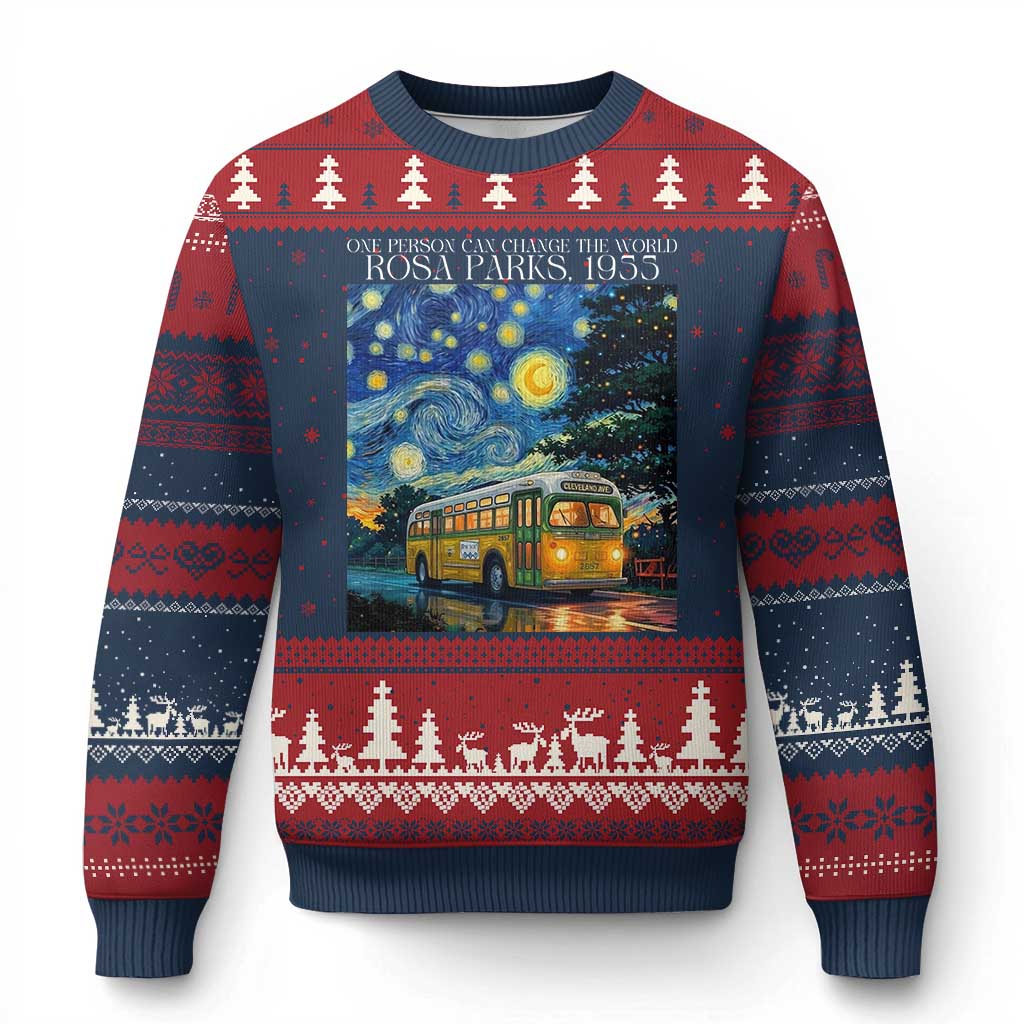 Rosa Parks Ugly Christmas Sweater Starry Night Van Gogh Black History African - Wonder Print Shop