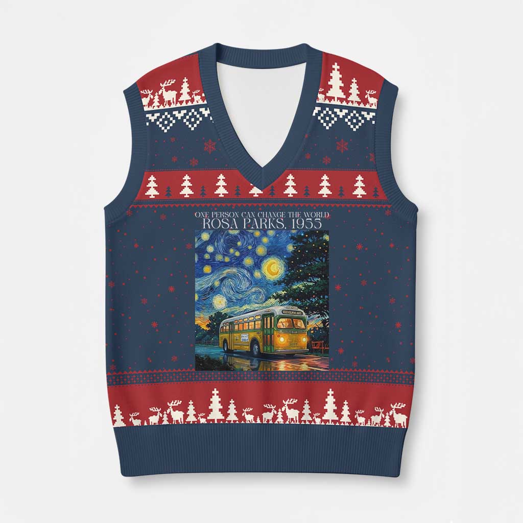 Rosa Parks V-Neck Knit Sweater Vest Starry Night Van Gogh Black History African - Wonder Print Shop