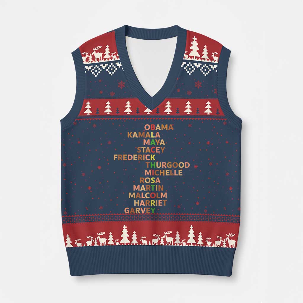 Black Leader History Melanin African American Pride V-Neck Knit Sweater Vest - Wonder Print Shop