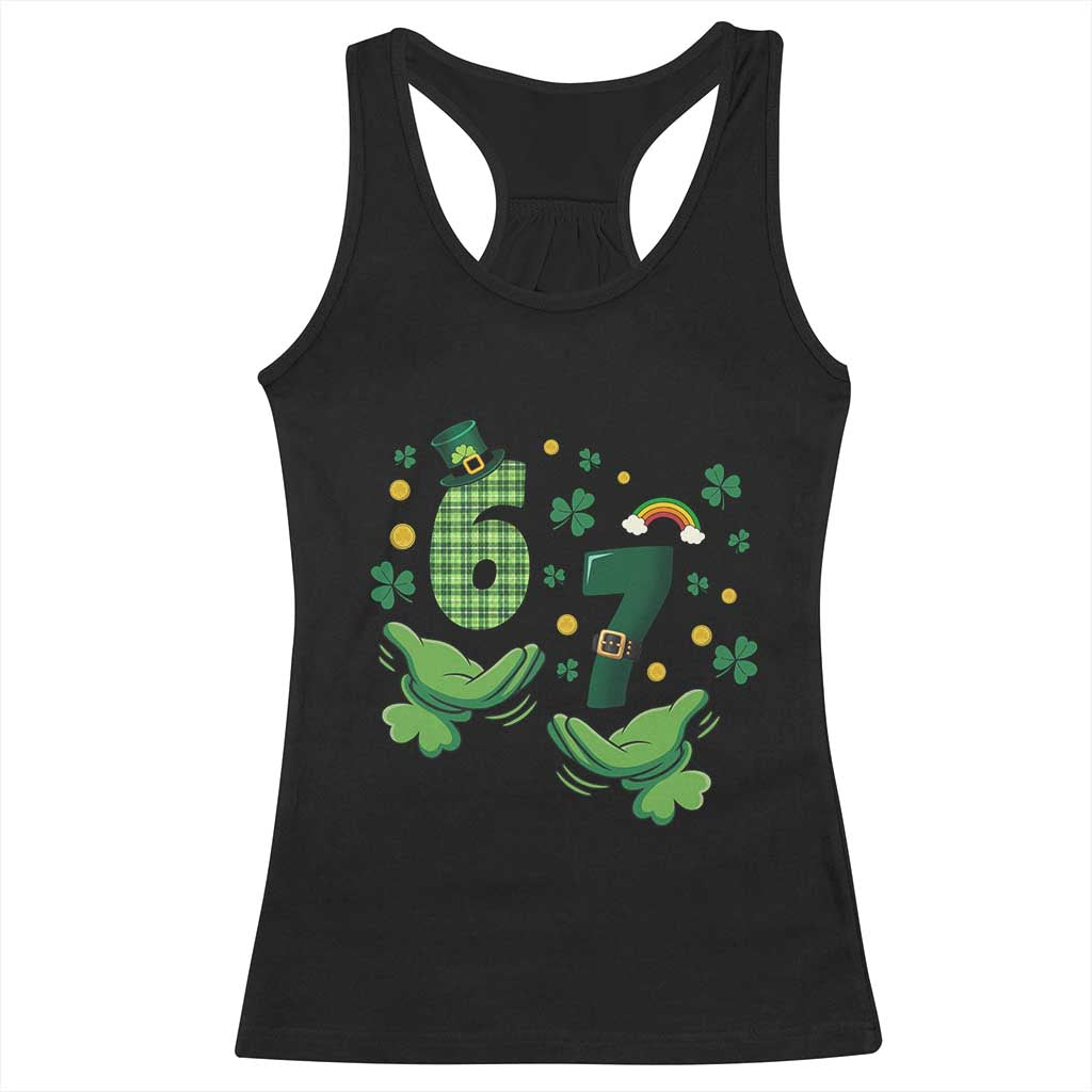 67 St Patricks Day Racerback Tank Top Funny Six Seven Hands Meme