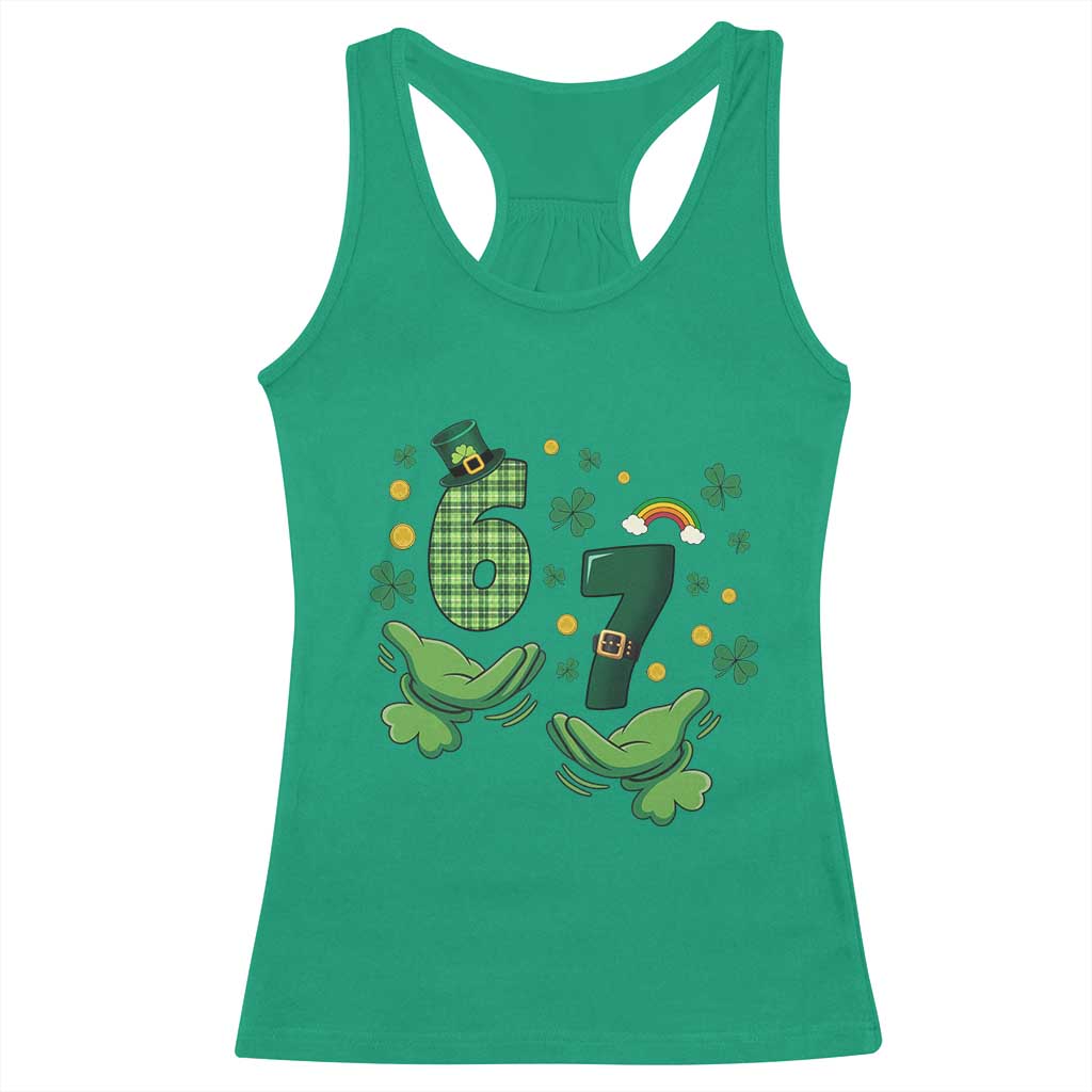 67 St Patricks Day Racerback Tank Top Funny Six Seven Hands Meme