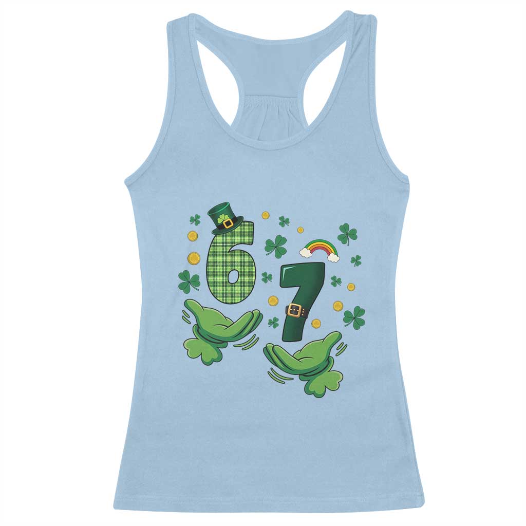 67 St Patricks Day Racerback Tank Top Funny Six Seven Hands Meme