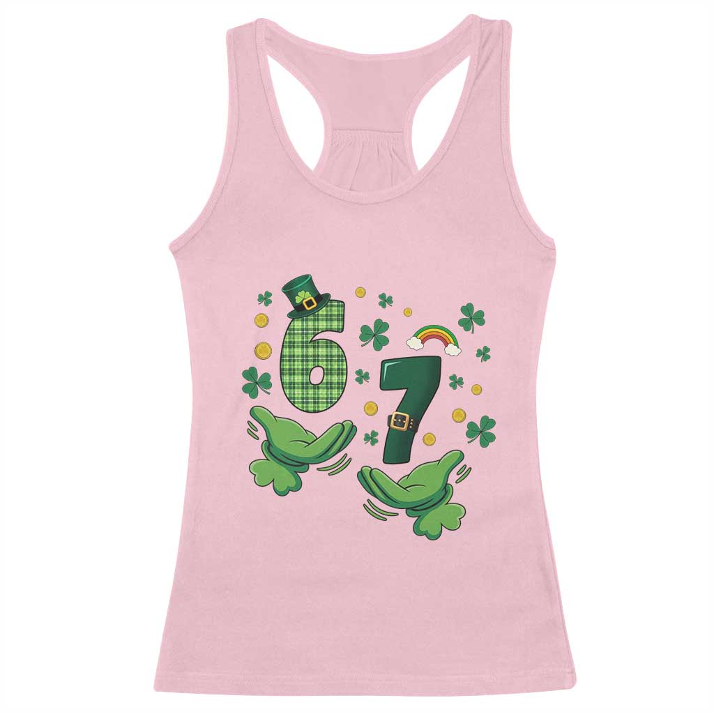 67 St Patricks Day Racerback Tank Top Funny Six Seven Hands Meme