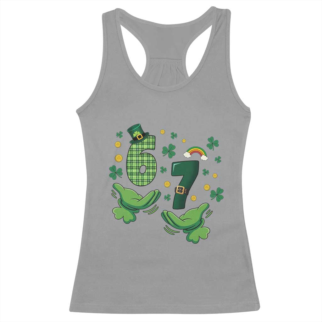 67 St Patricks Day Racerback Tank Top Funny Six Seven Hands Meme