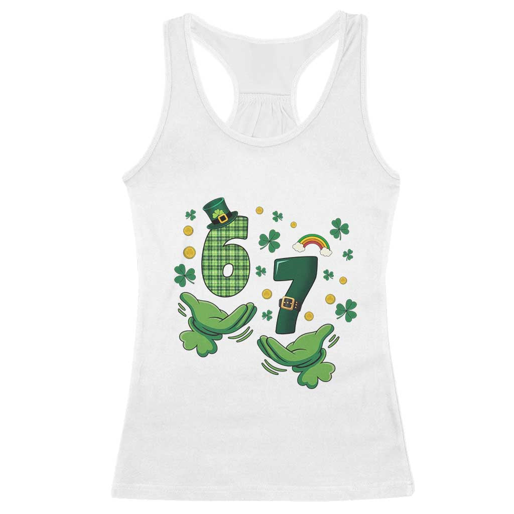 67 St Patricks Day Racerback Tank Top Funny Six Seven Hands Meme