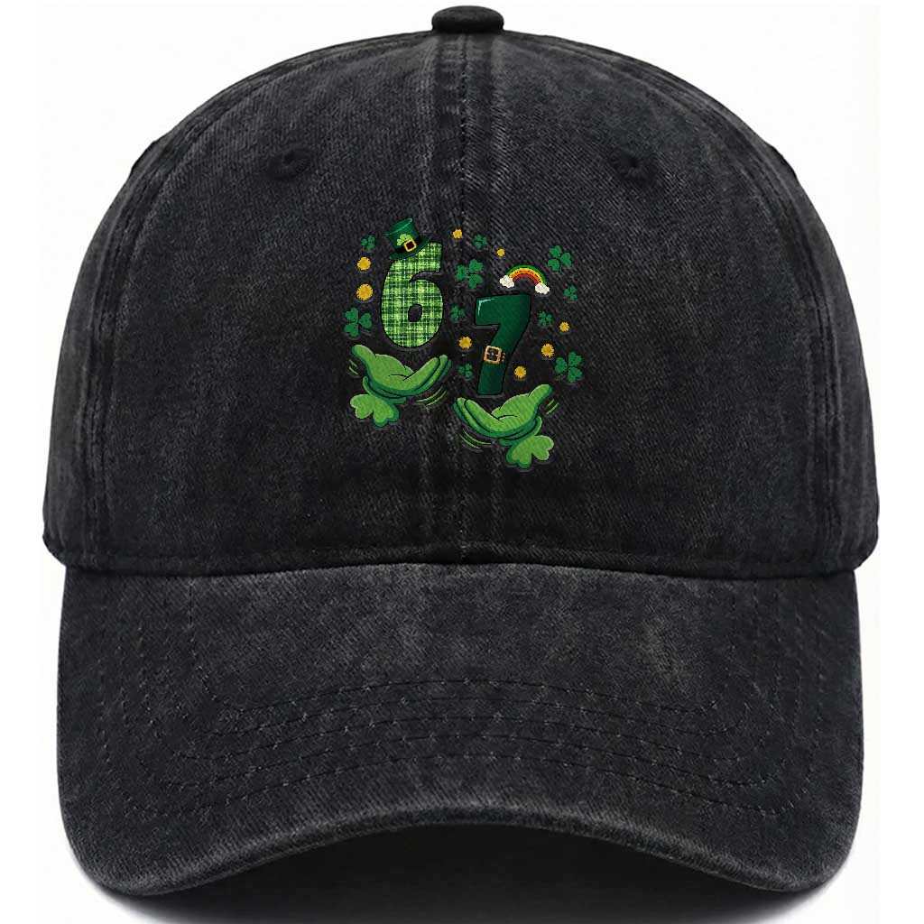 67 St Patricks Day Washed Cotton Baseball Cap Funny Six Seven Hands Meme