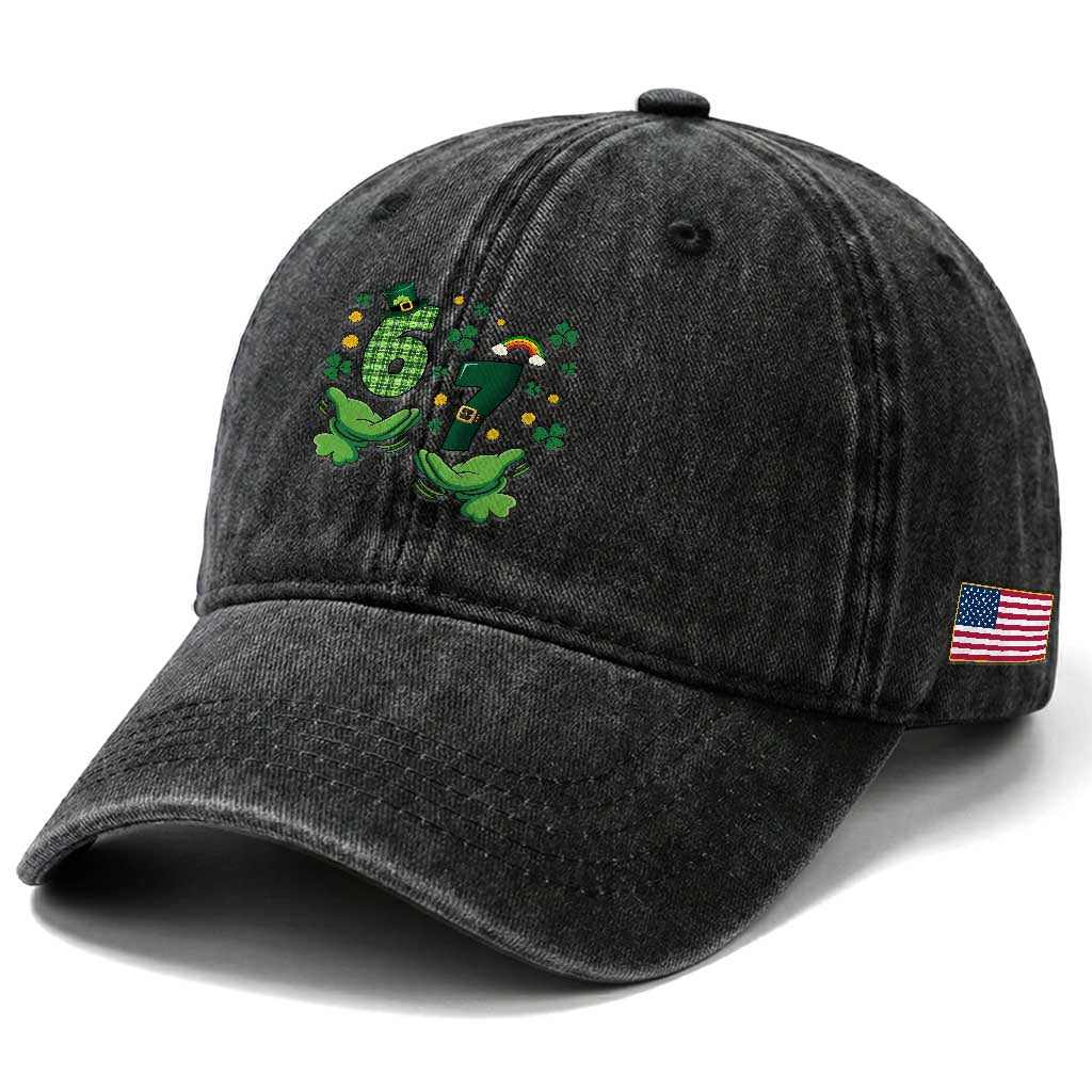67 St Patricks Day Washed Cotton Baseball Cap Funny Six Seven Hands Meme