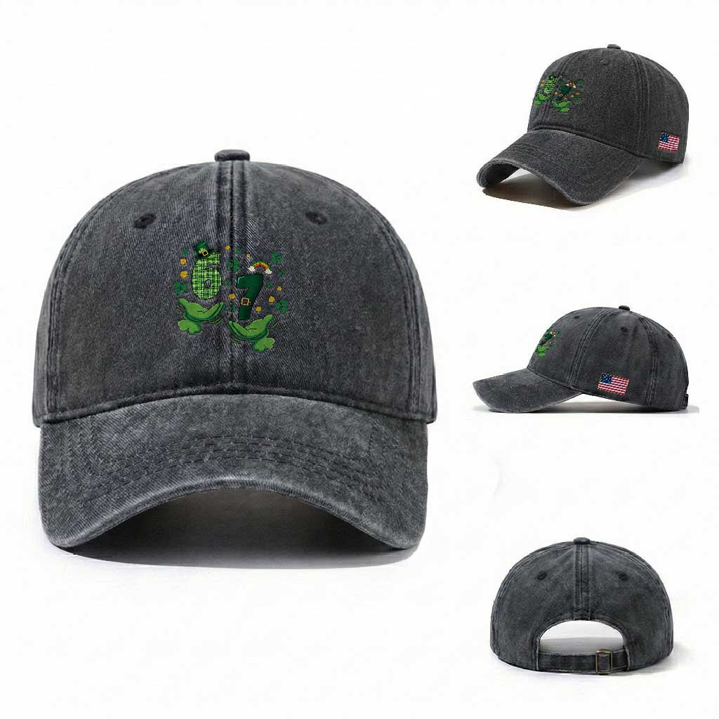 67 St Patricks Day Washed Cotton Baseball Cap Funny Six Seven Hands Meme