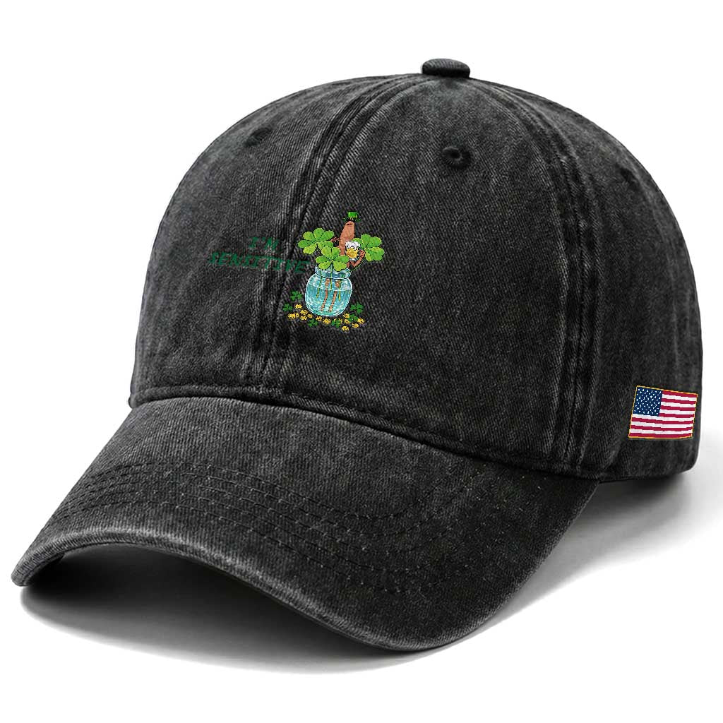 Marcus The Worm St Patricks Day Washed Cotton Baseball Cap I'm Sensitive