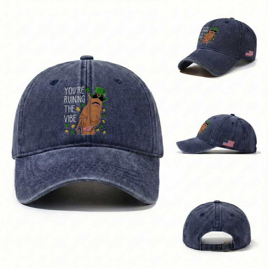 Marcus The Worm St Patricks Day Washed Cotton Baseball Cap You're Ruining The Vibe
