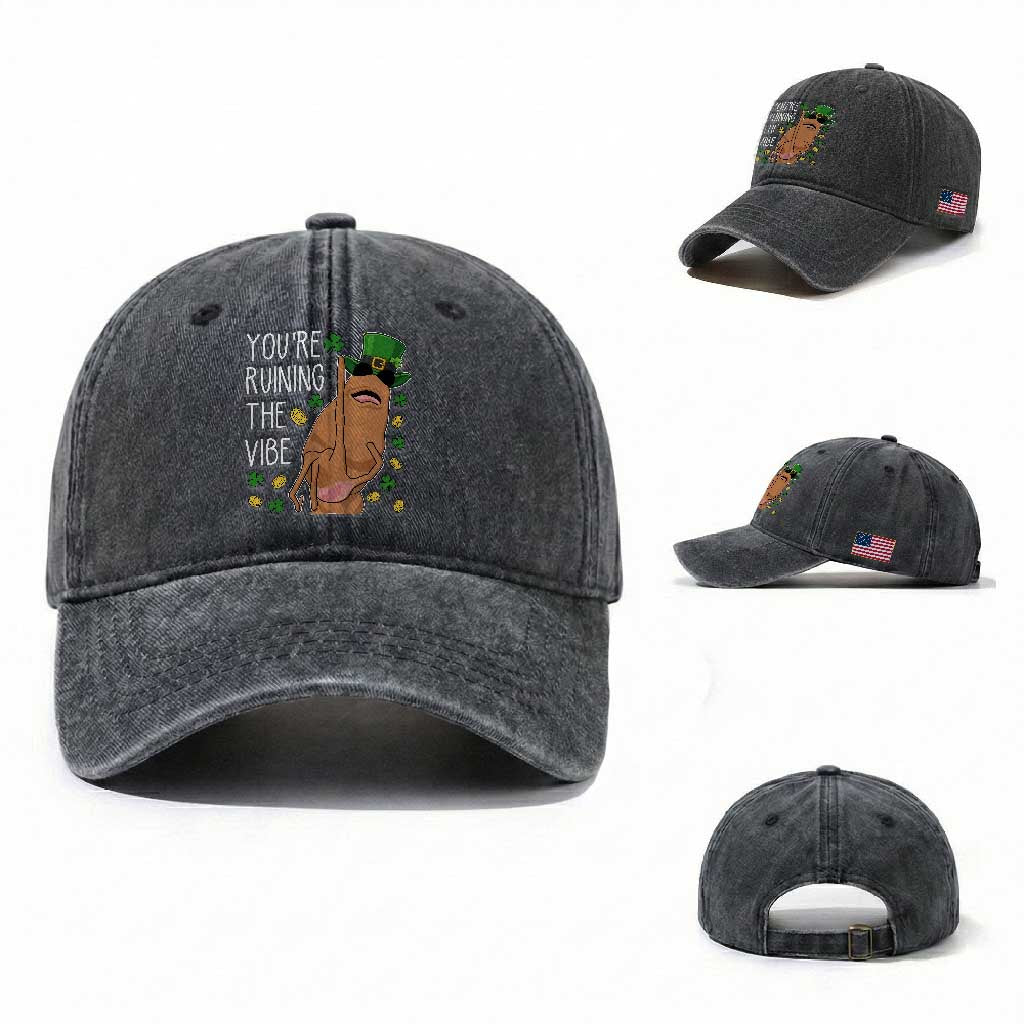 Marcus The Worm St Patricks Day Washed Cotton Baseball Cap You're Ruining The Vibe