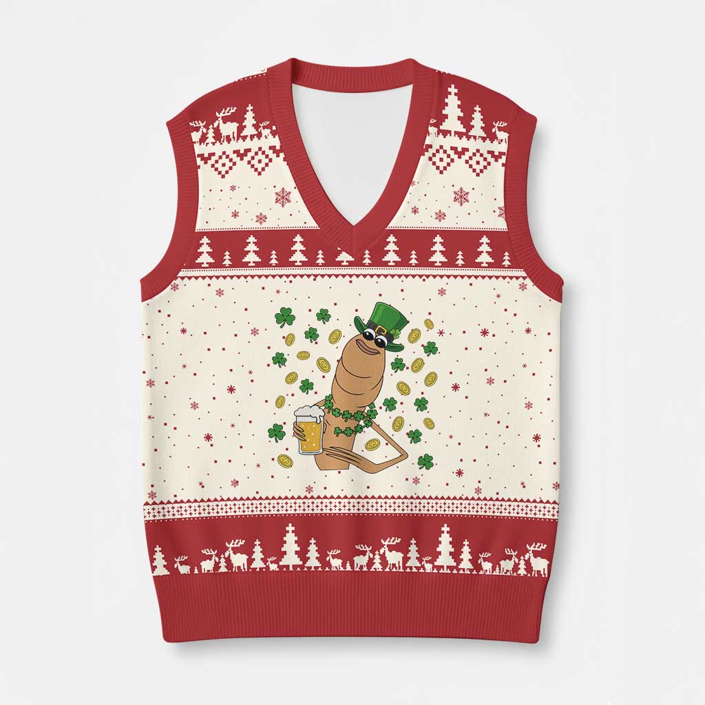 Marcus The Worm St Patricks Day V-Neck Knit Sweater Vest Funny Drinking Irish Beer Ireland
