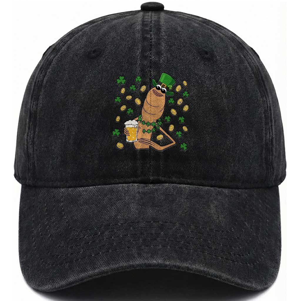 Marcus The Worm St Patricks Day Washed Cotton Baseball Cap Funny Drinking Irish Beer Ireland