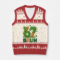 67 St Patricks Day V-Neck Knit Sweater Vest Funny Six Seven Bruh Meme