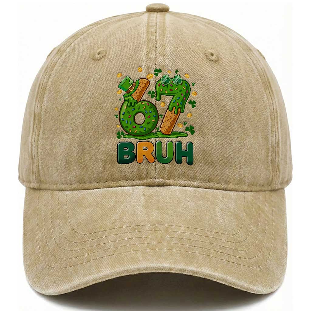 67 St Patricks Day Washed Cotton Baseball Cap Funny Six Seven Bruh Meme