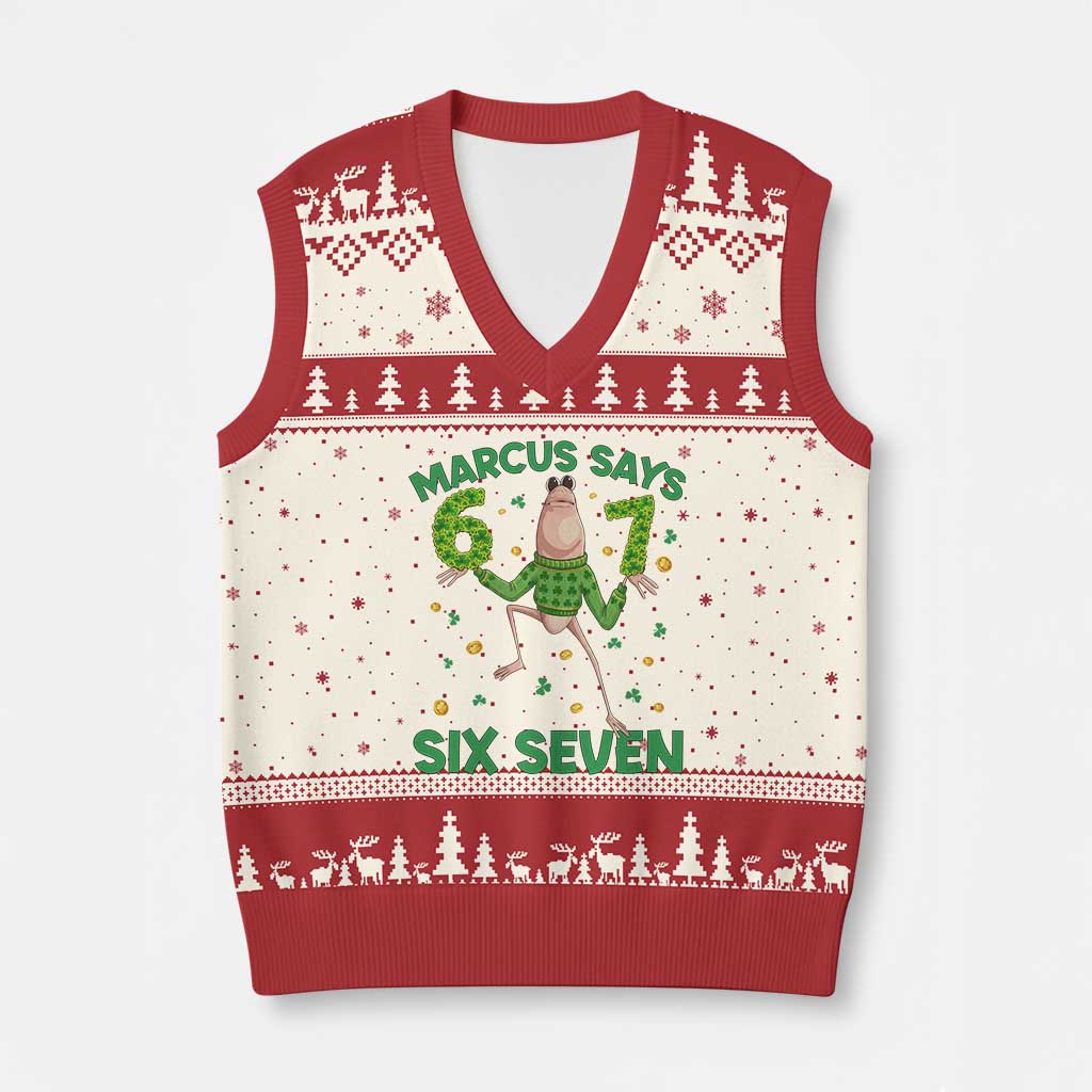 Marcus The Worm St Patricks Day V-Neck Knit Sweater Vest Funny 67 Six Seven Hands Meme