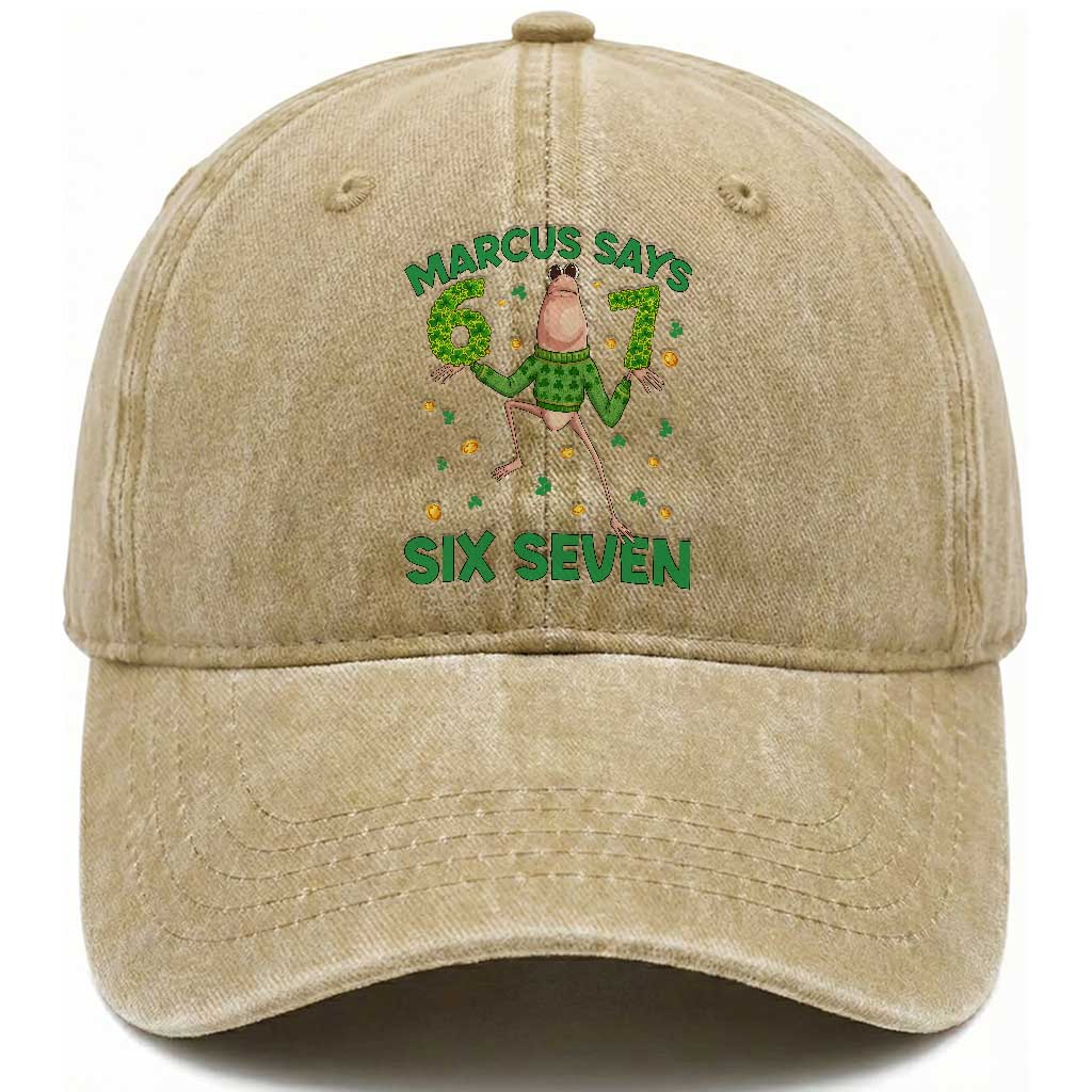 Marcus The Worm St Patricks Day Washed Cotton Baseball Cap Funny 67 Six Seven Hands Meme