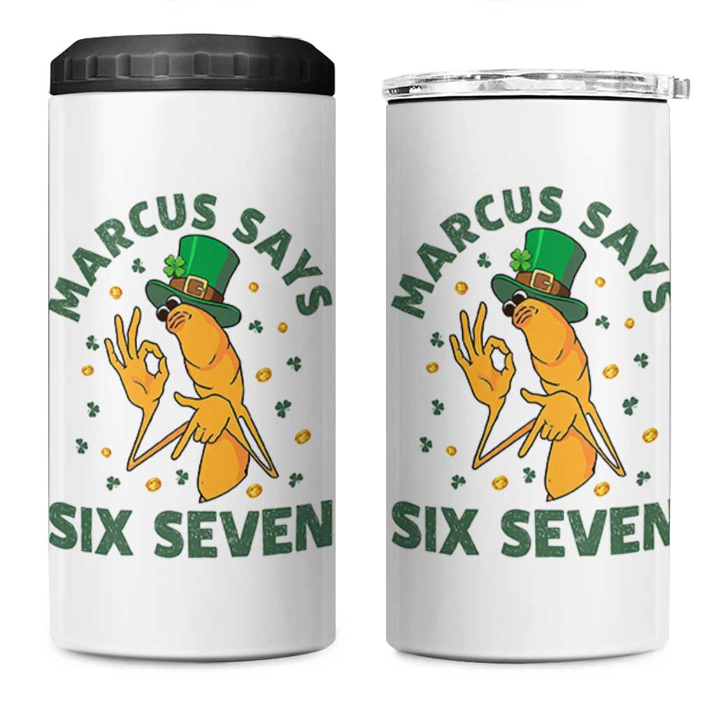 67 St Patricks Day 4 in 1 Can Cooler Tumbler Funny Marcus The Worm Say Six Seven Meme