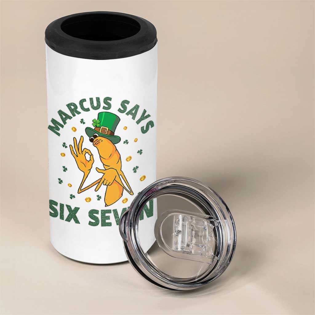 67 St Patricks Day 4 in 1 Can Cooler Tumbler Funny Marcus The Worm Say Six Seven Meme