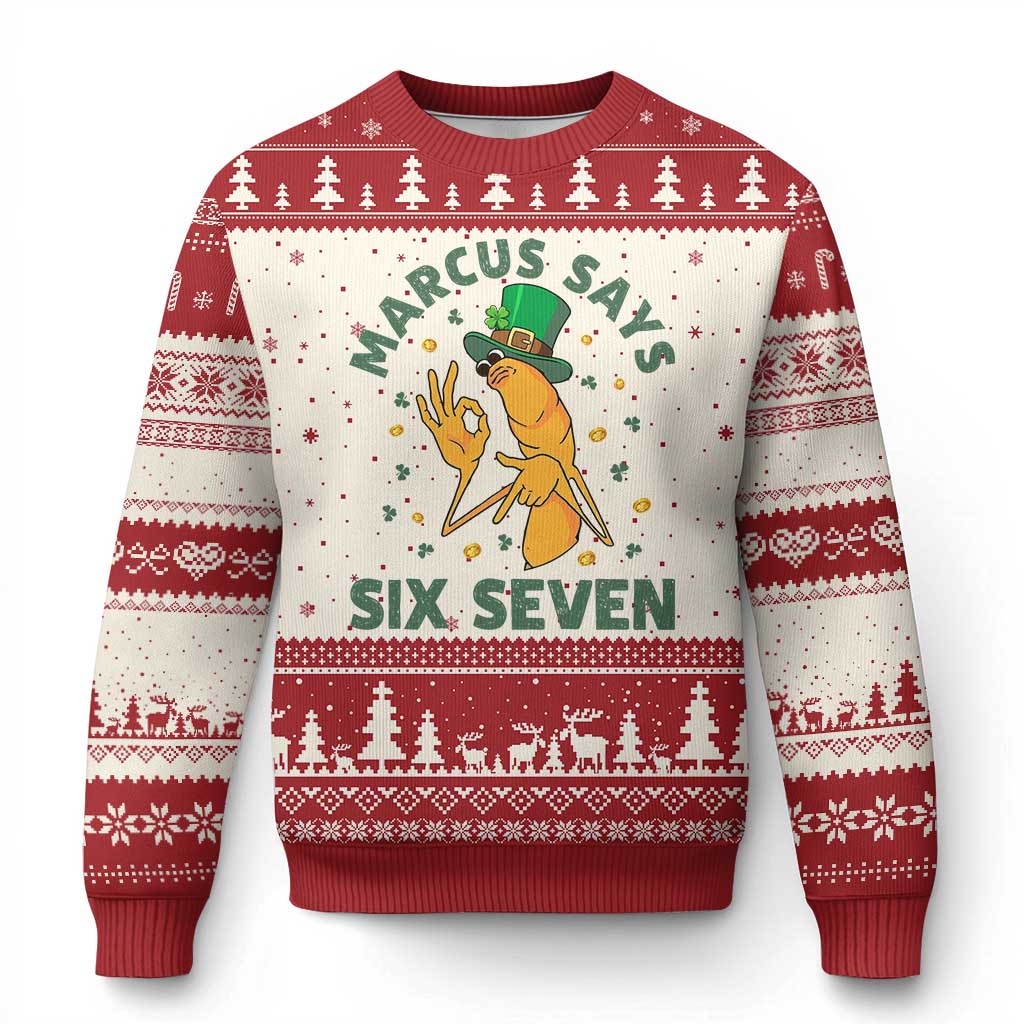 67 St Patricks Day Ugly Christmas Sweater Funny Marcus The Worm Say Six Seven Meme