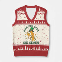 67 St Patricks Day V-Neck Knit Sweater Vest Funny Marcus The Worm Say Six Seven Meme