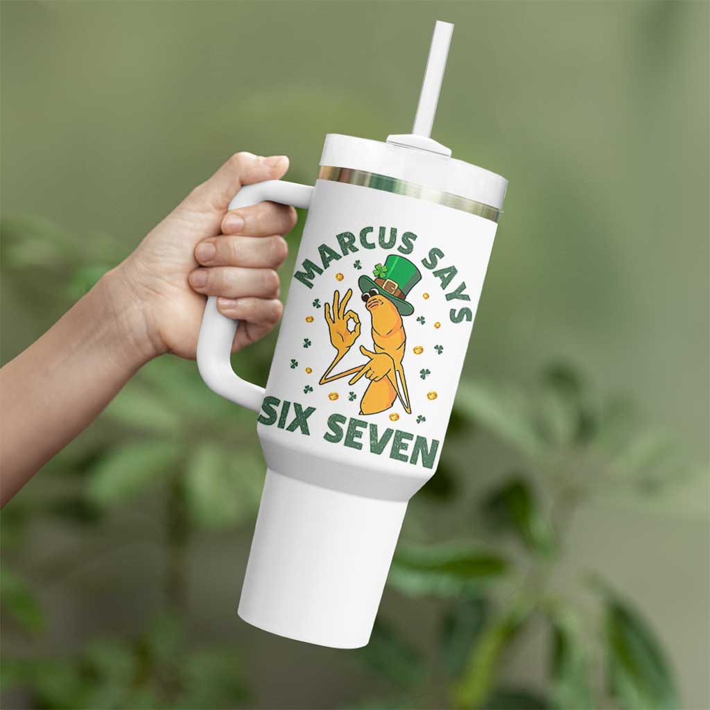 67 St Patricks Day Tumbler With Handle Funny Marcus The Worm Say Six Seven Meme