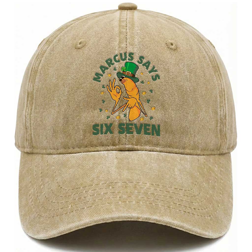 67 St Patricks Day Washed Cotton Baseball Cap Funny Marcus The Worm Say Six Seven Meme