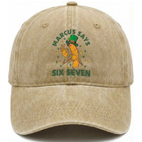 67 St Patricks Day Washed Cotton Baseball Cap Funny Marcus The Worm Say Six Seven Meme