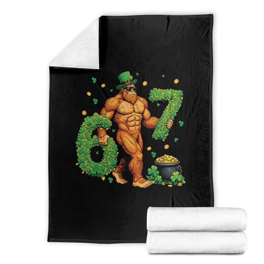 67 St Patricks Day Throw Blanket Funny Bigfoot Six Seven Shamrock Party Meme