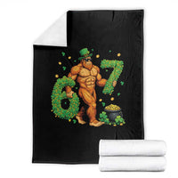 67 St Patricks Day Throw Blanket Funny Bigfoot Six Seven Shamrock Party Meme
