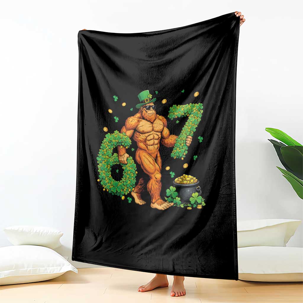 67 St Patricks Day Throw Blanket Funny Bigfoot Six Seven Shamrock Party Meme