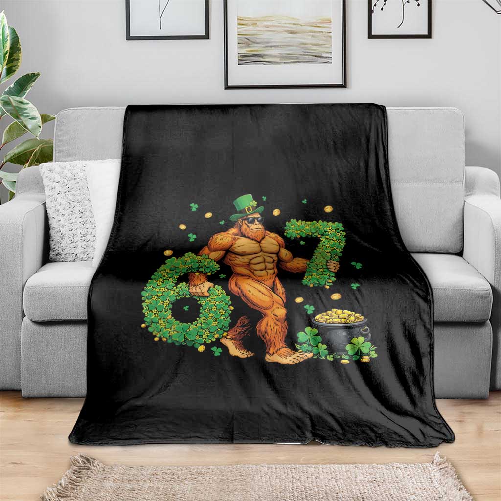 67 St Patricks Day Throw Blanket Funny Bigfoot Six Seven Shamrock Party Meme