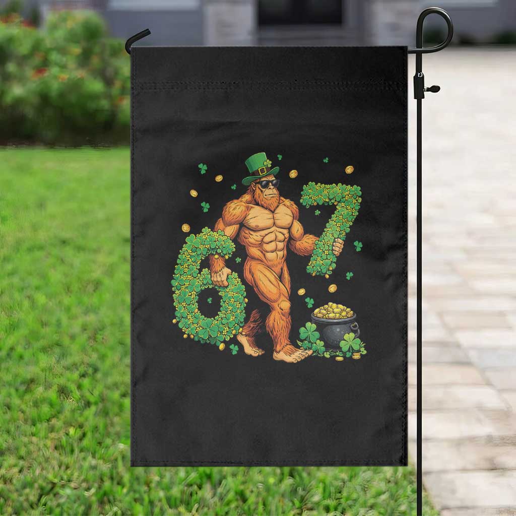 67 St Patricks Day Garden Flag Funny Bigfoot Six Seven Shamrock Party Meme