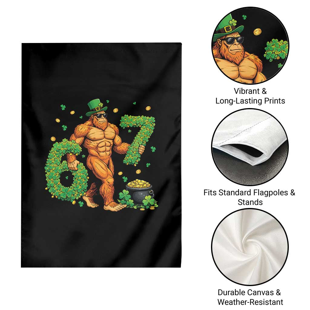 67 St Patricks Day Garden Flag Funny Bigfoot Six Seven Shamrock Party Meme