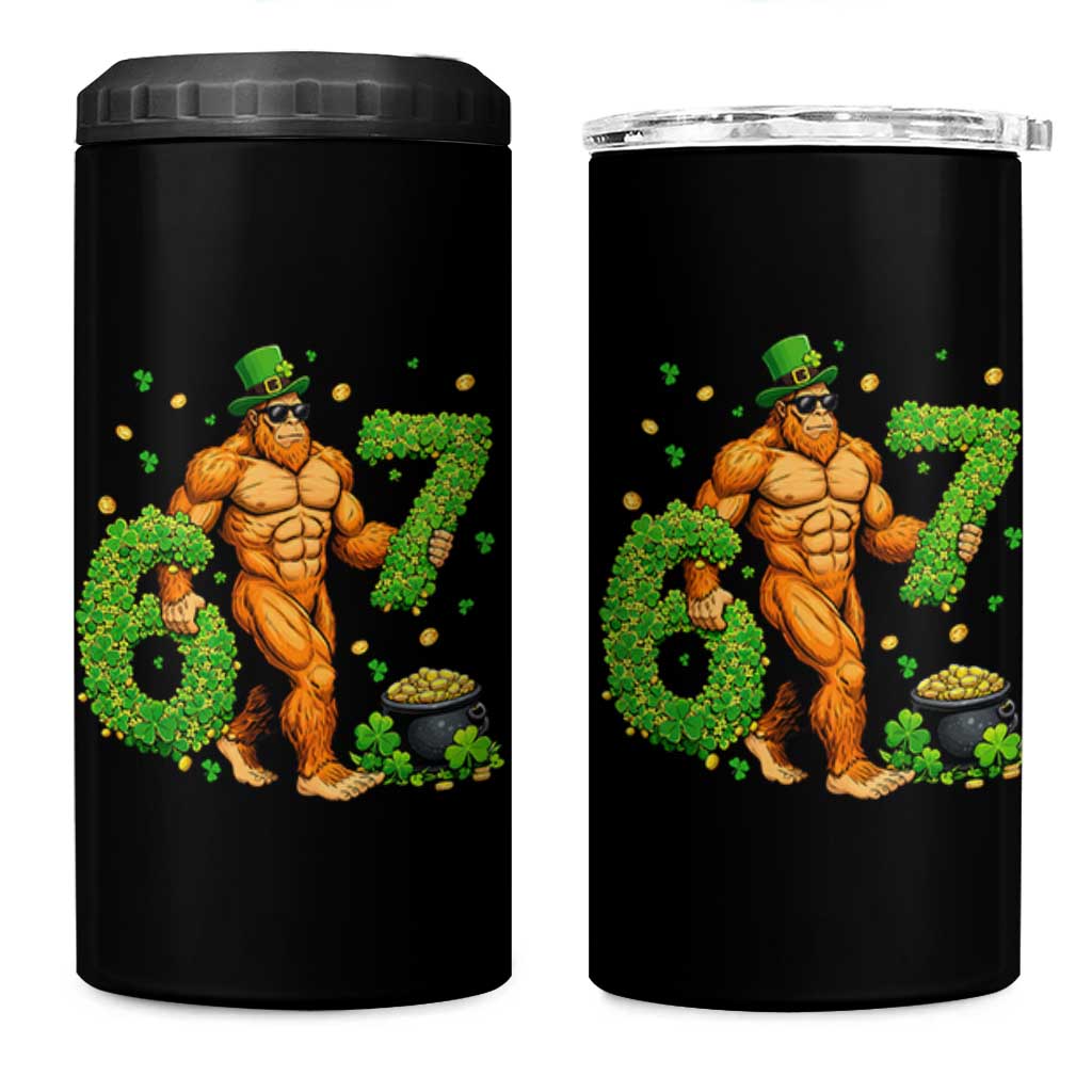 67 St Patricks Day 4 in 1 Can Cooler Tumbler Funny Bigfoot Six Seven Shamrock Party Meme