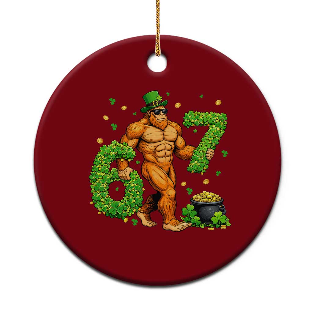 67 St Patricks Day Ceramic Ornament Funny Bigfoot Six Seven Shamrock Party Meme