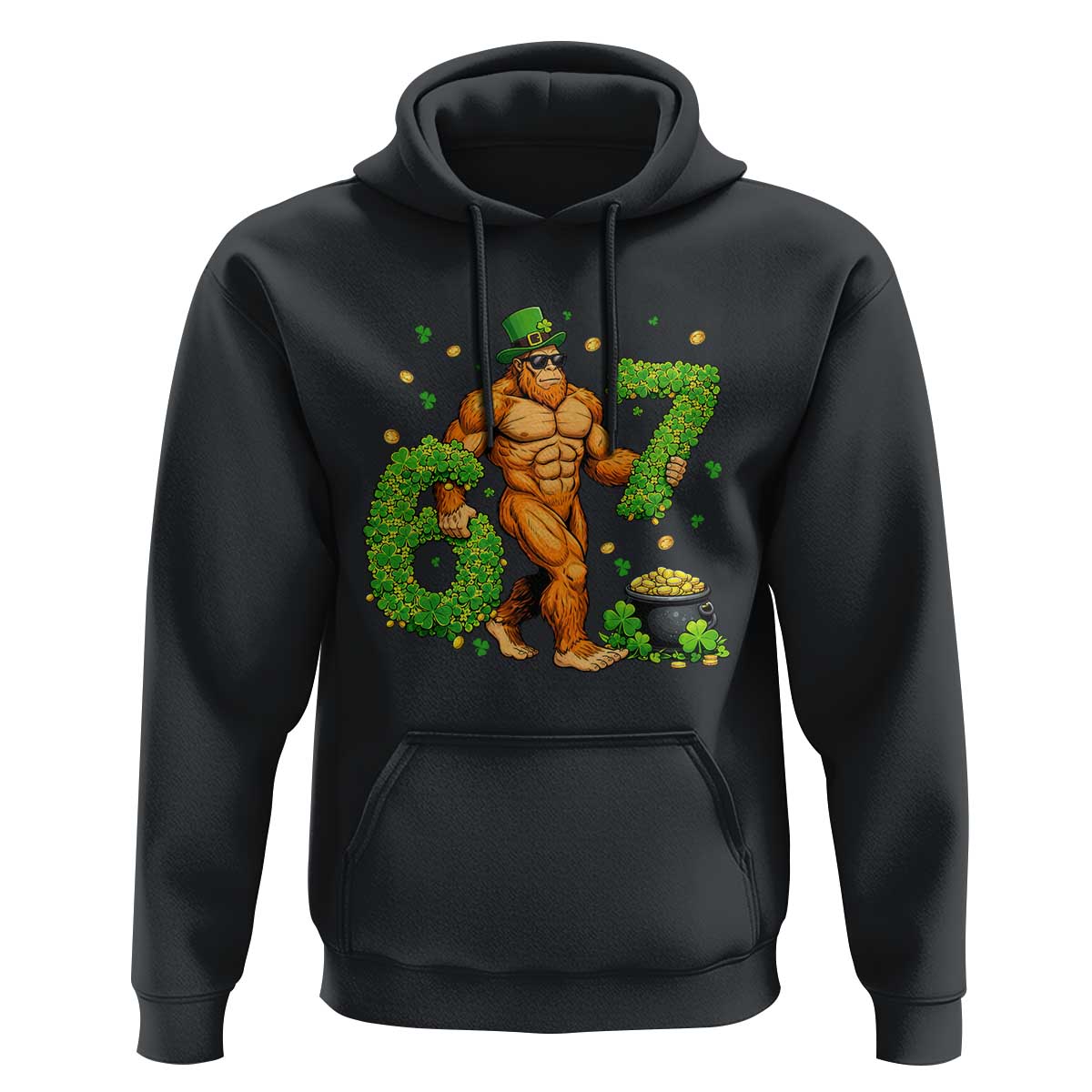 67 St Patricks Day Hoodie Funny Bigfoot Six Seven Shamrock Party Meme