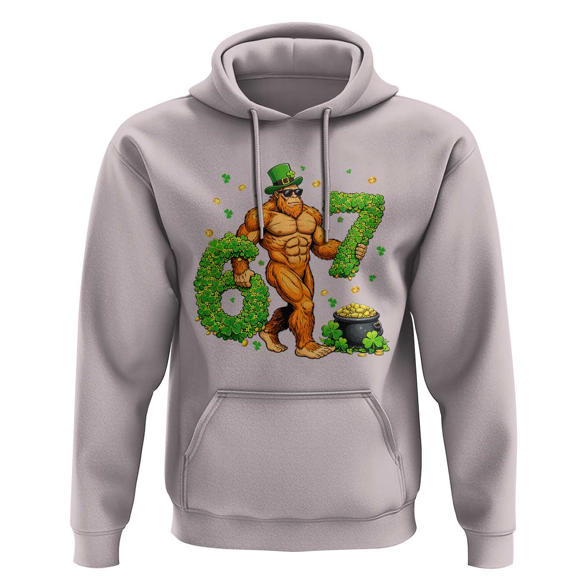 67 St Patricks Day Hoodie Funny Bigfoot Six Seven Shamrock Party Meme