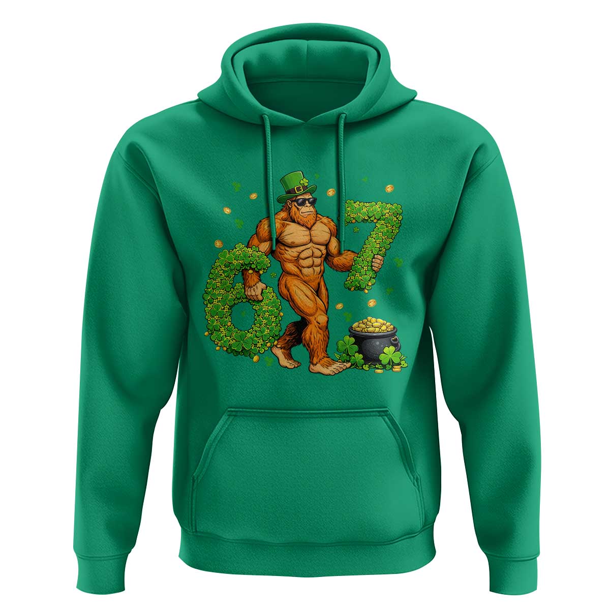 67 St Patricks Day Hoodie Funny Bigfoot Six Seven Shamrock Party Meme
