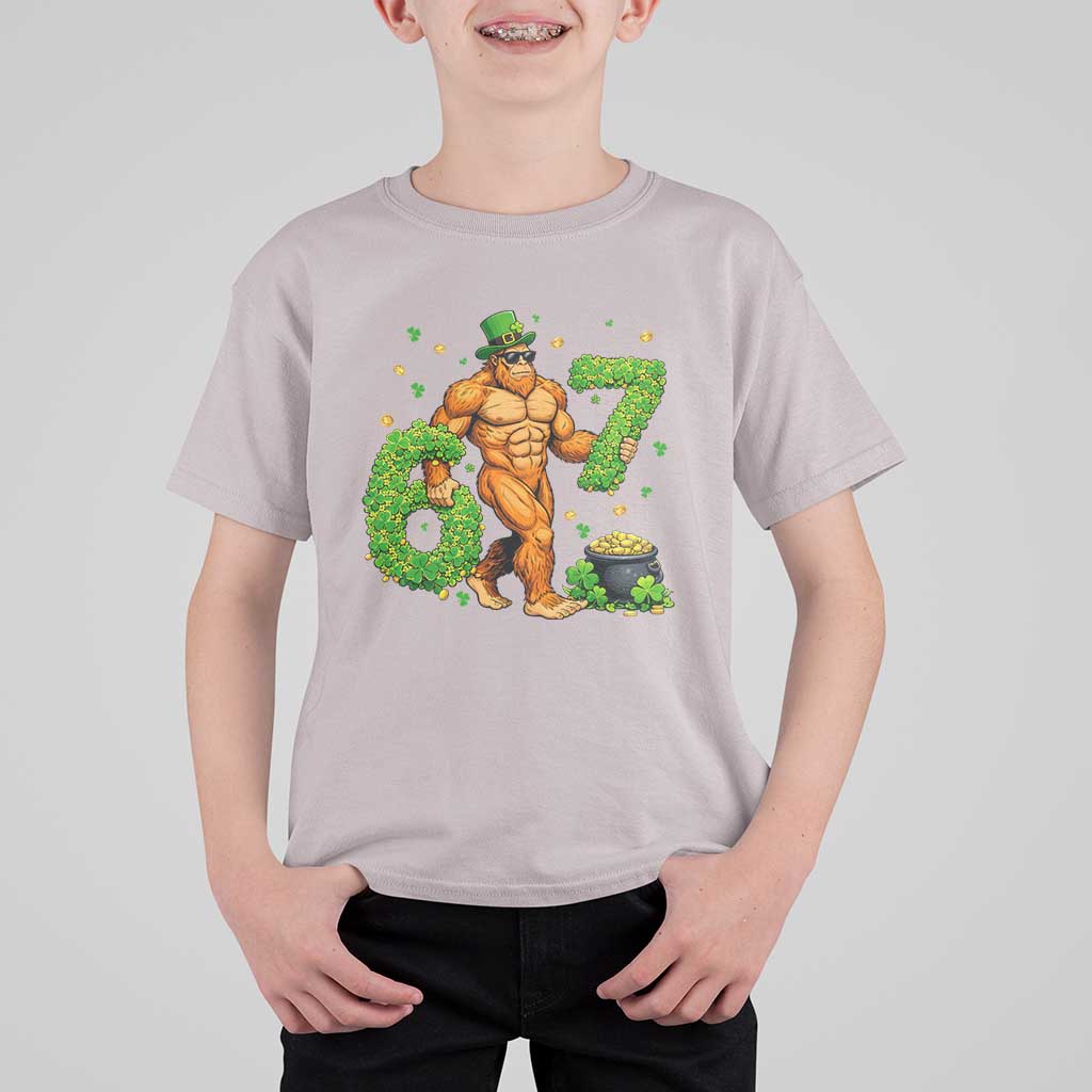 67 St Patricks Day T Shirt For Kid Funny Bigfoot Six Seven Shamrock Party Meme