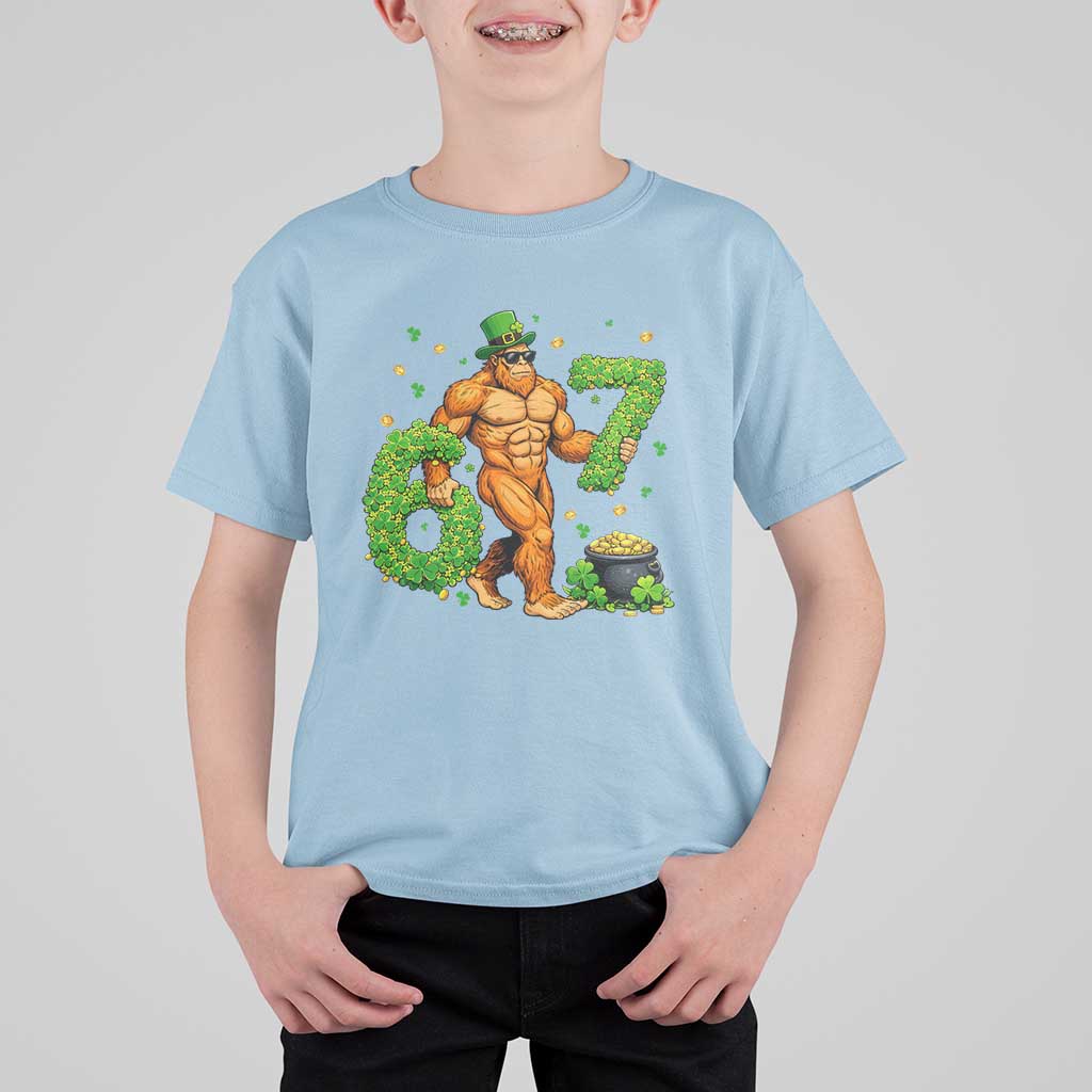 67 St Patricks Day T Shirt For Kid Funny Bigfoot Six Seven Shamrock Party Meme