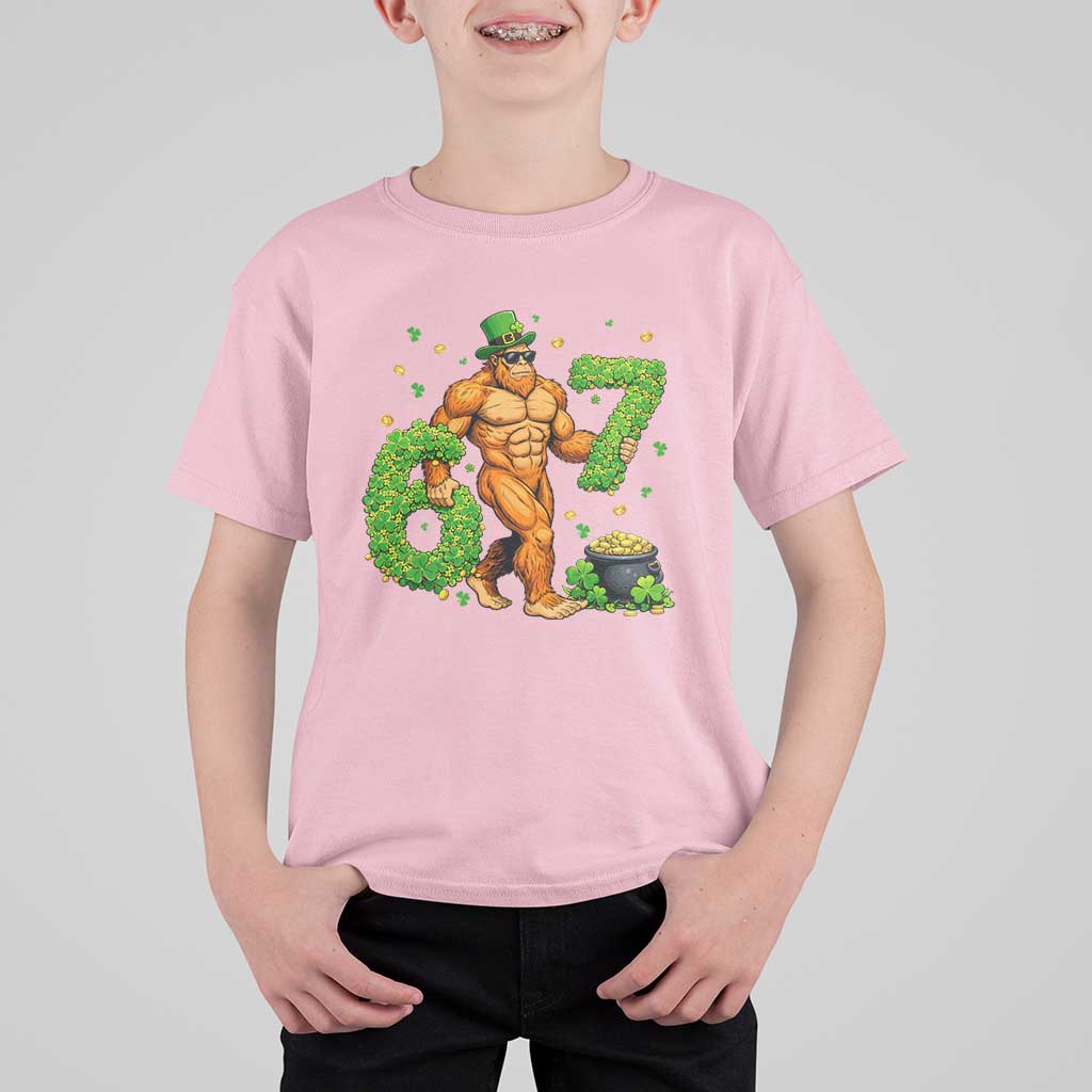 67 St Patricks Day T Shirt For Kid Funny Bigfoot Six Seven Shamrock Party Meme