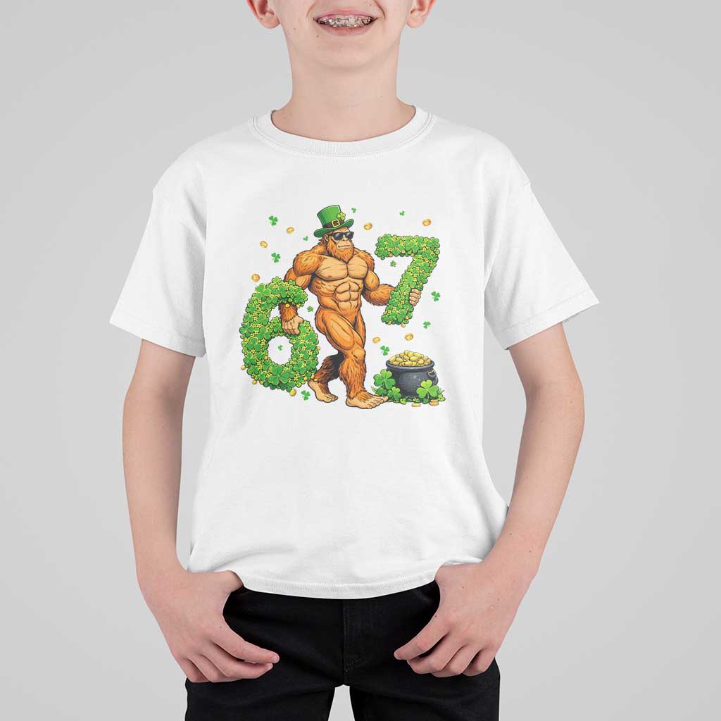 67 St Patricks Day T Shirt For Kid Funny Bigfoot Six Seven Shamrock Party Meme