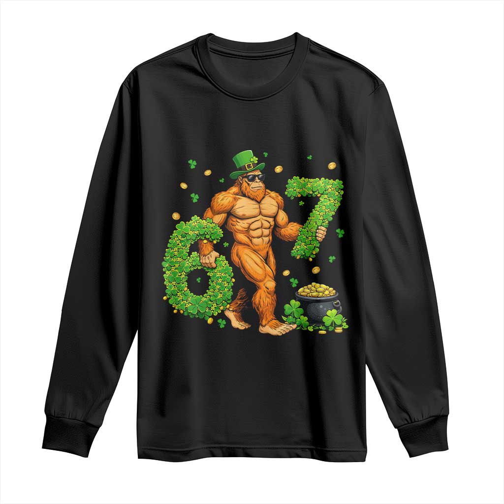 67 St Patricks Day Long Sleeve Shirt Funny Bigfoot Six Seven Shamrock Party Meme