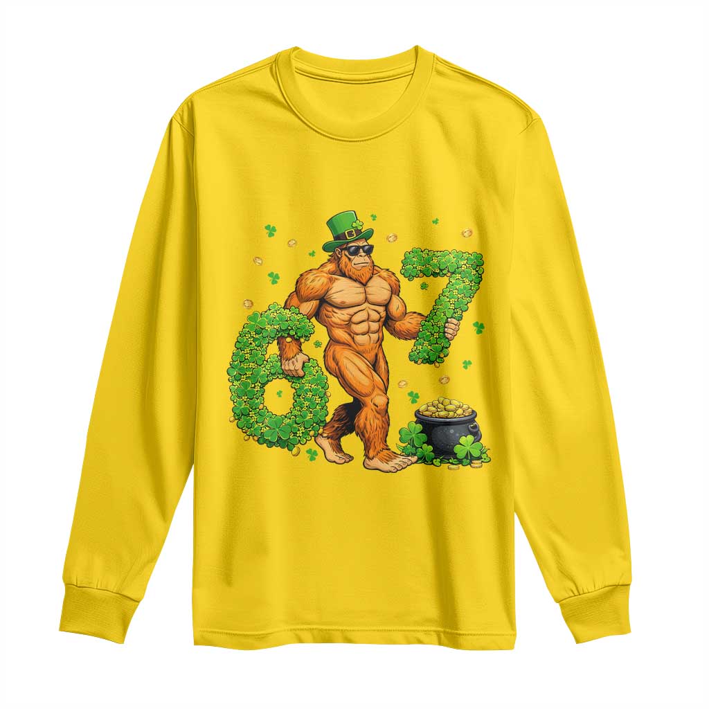 67 St Patricks Day Long Sleeve Shirt Funny Bigfoot Six Seven Shamrock Party Meme