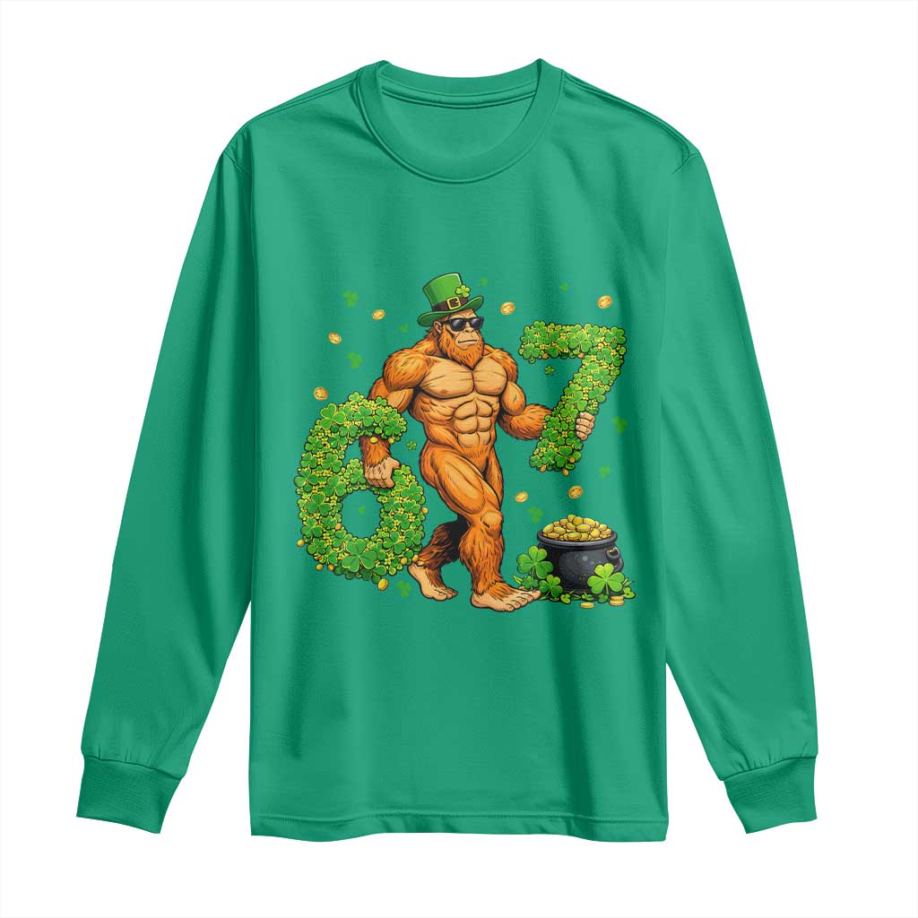 67 St Patricks Day Long Sleeve Shirt Funny Bigfoot Six Seven Shamrock Party Meme