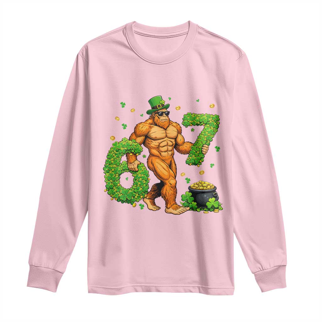 67 St Patricks Day Long Sleeve Shirt Funny Bigfoot Six Seven Shamrock Party Meme